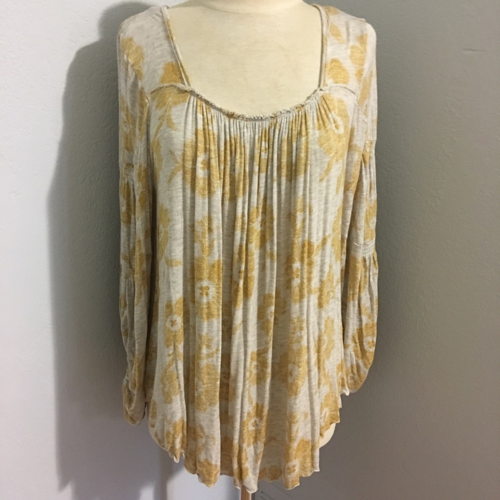 Free People Beige and Gold floral print top